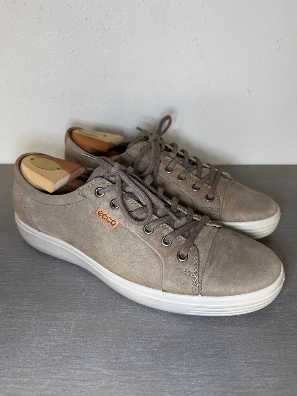 Ecco Soft 7 Tan Nubuck Leather Mens Casual Comfort Lace Up Sneakers Size 10
